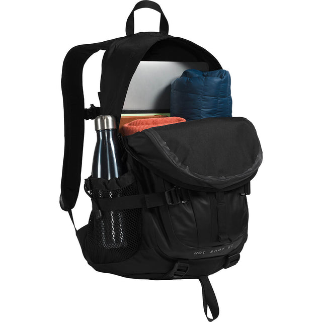 Black, shown open and in use and with bottle in side pocket