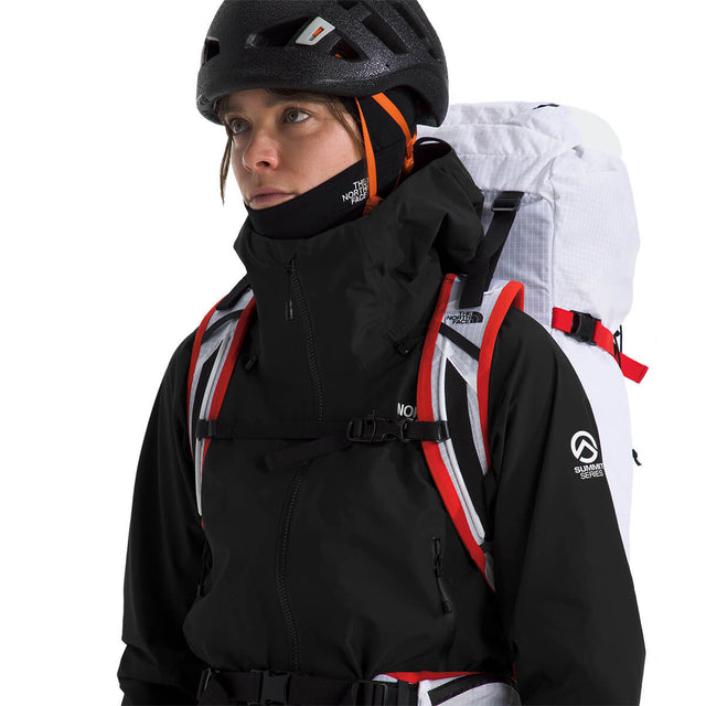 On model with mountaineering gear