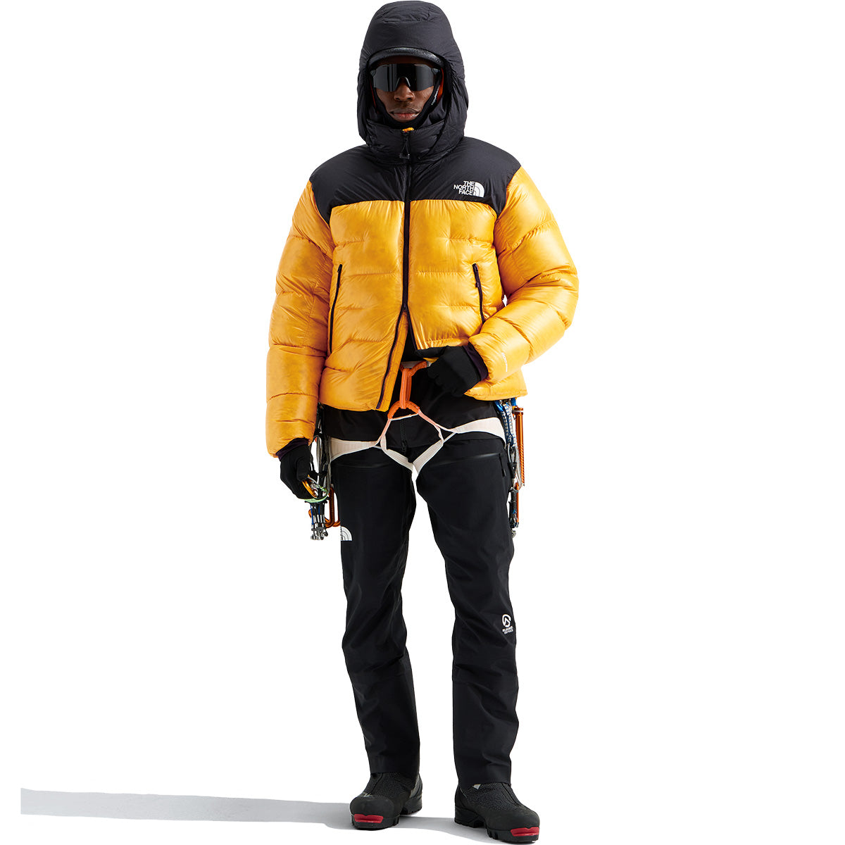On model with mountaineering gear