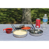 Set in use outdoors on a table with a checked table cloth