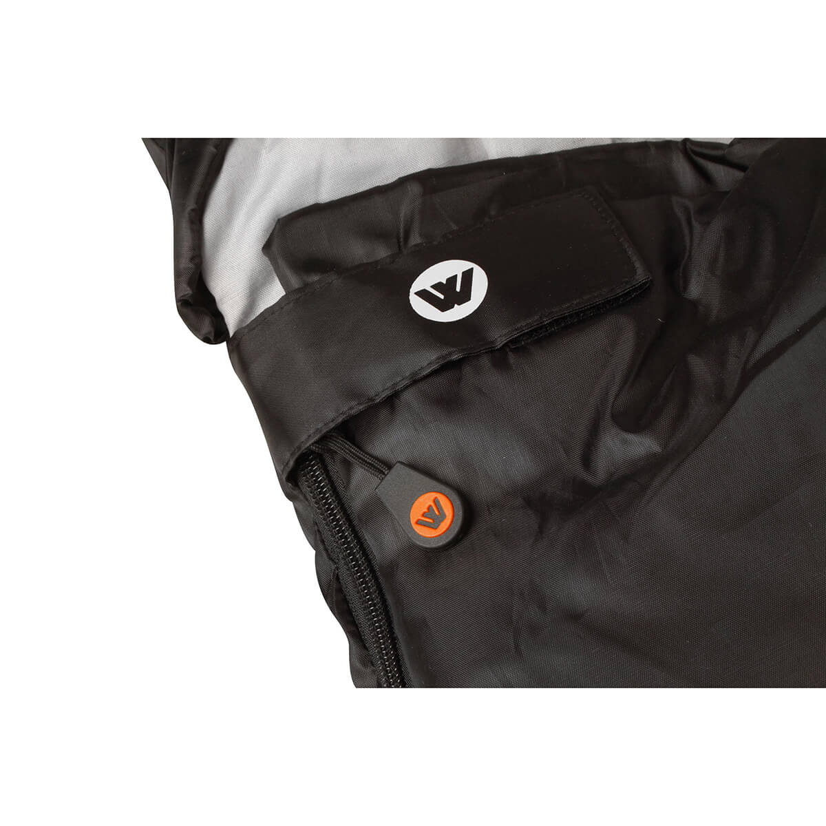 Zip and top tab closure detail