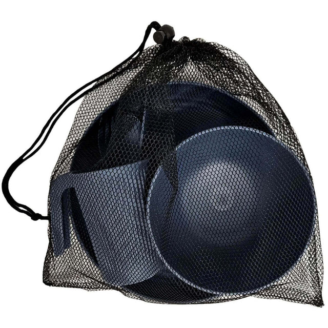Blue set stowed in mesh bag