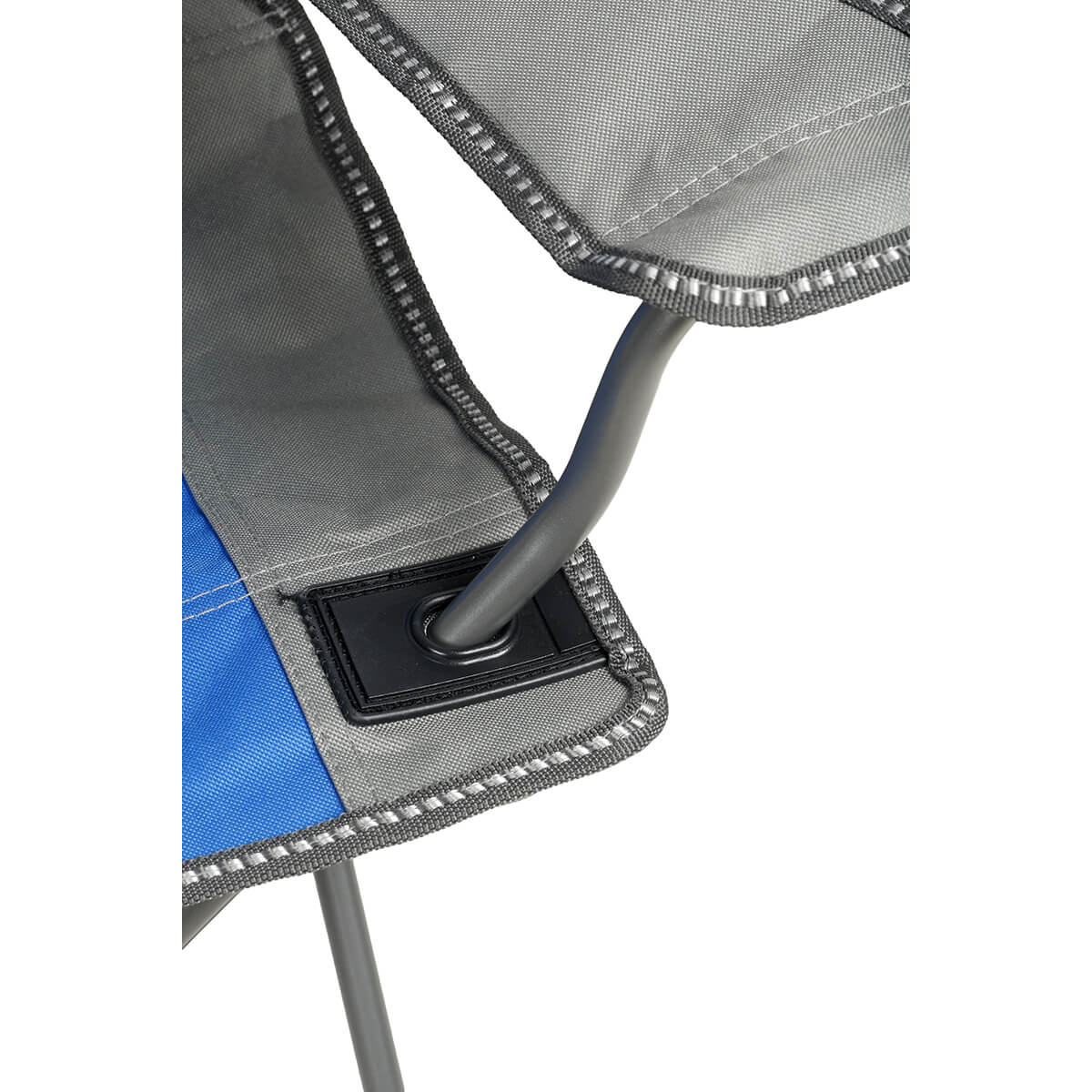 Blue, detail of the front corner of the seat, set up