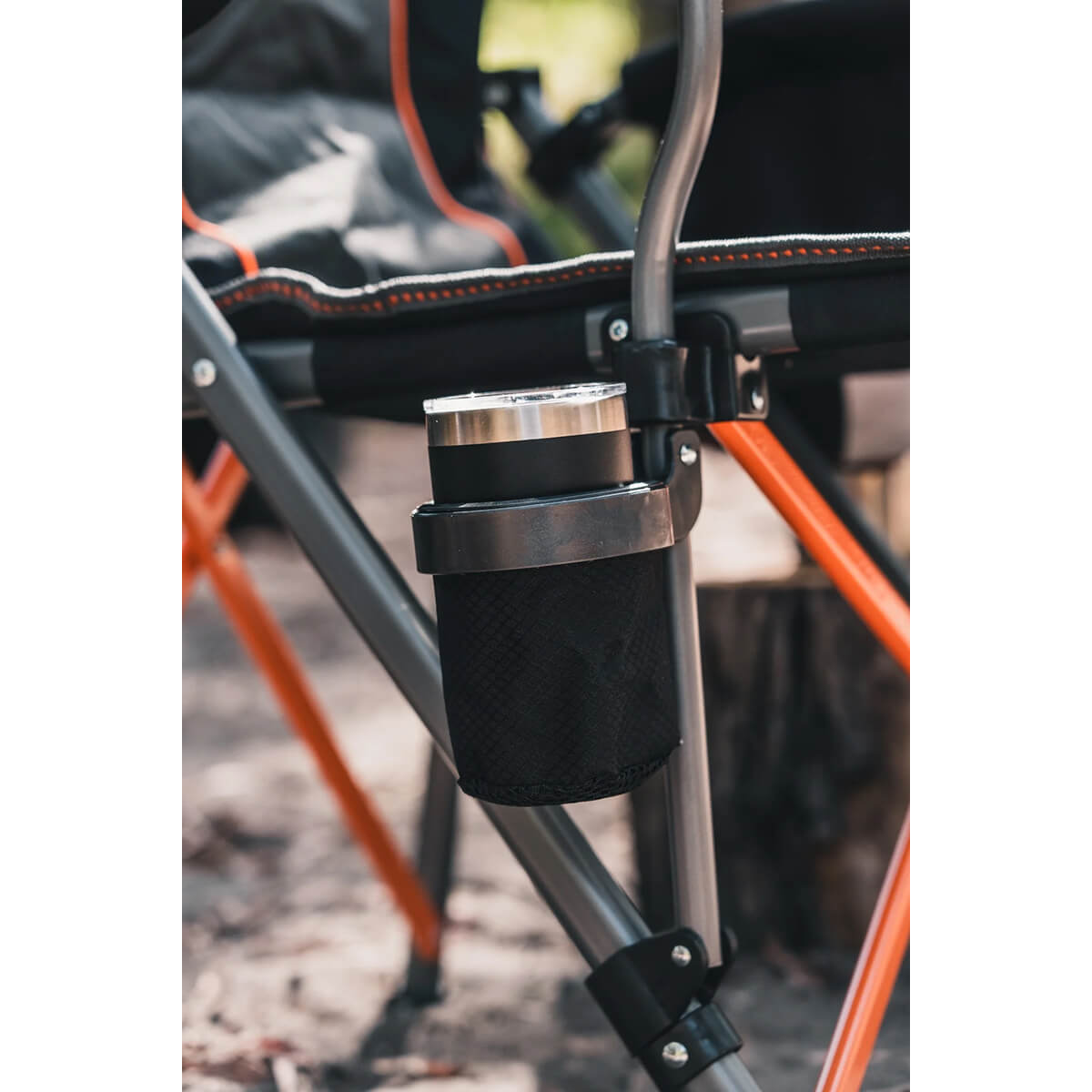 Fold-away drink holder in use