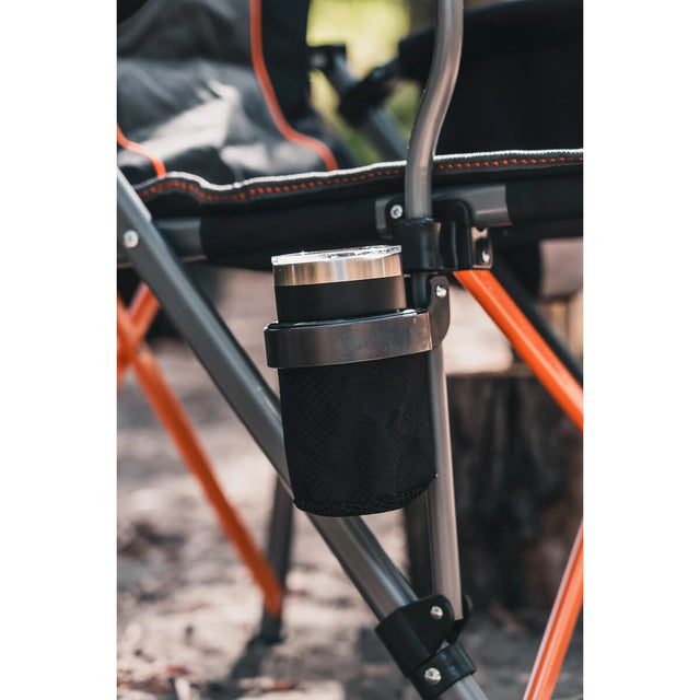 Fold-away drink holder in use