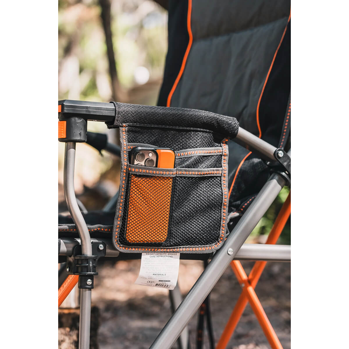 Side pockets in use to stow phone