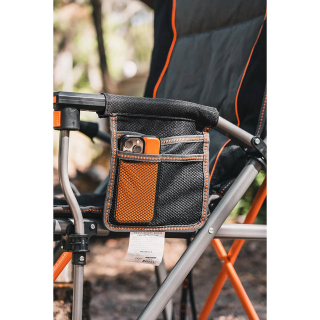 Side pockets in use to stow phone