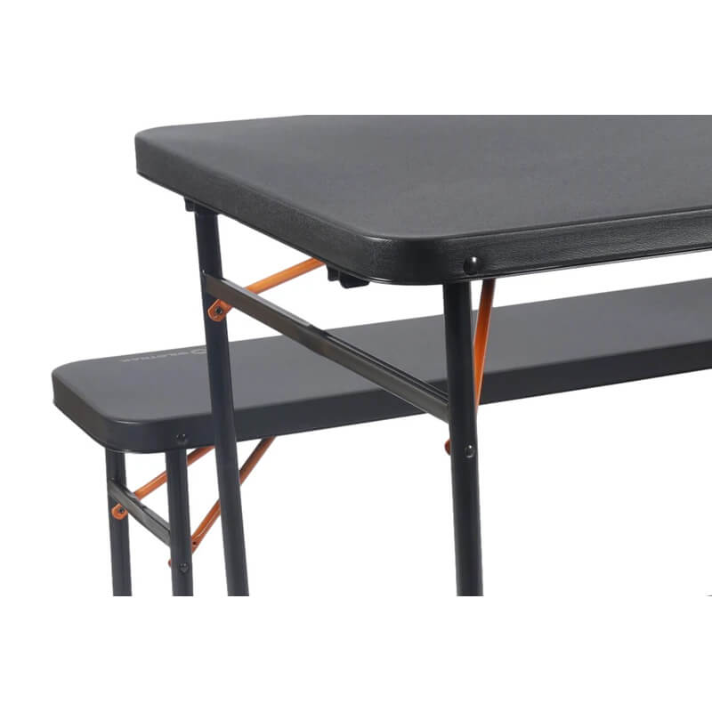 3/4 view of end of table and bench detail