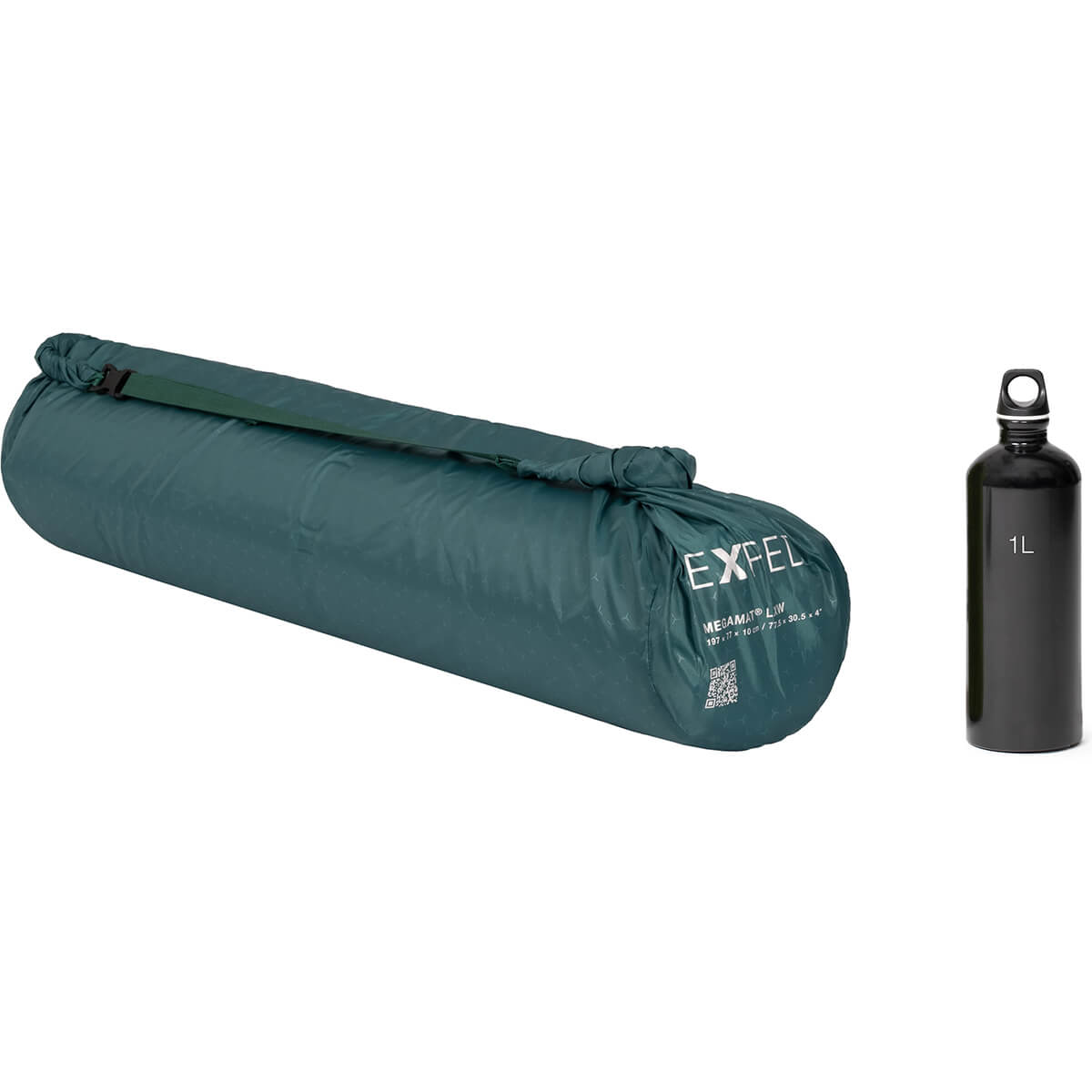 Long Extra Wide packed and next to 1-litre drink bottle for size comparison