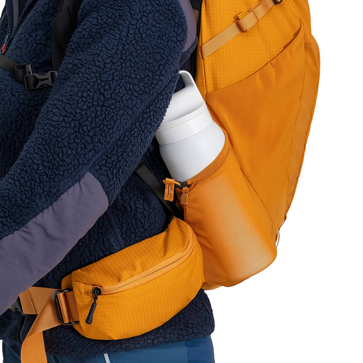 Water bottle in side pocket