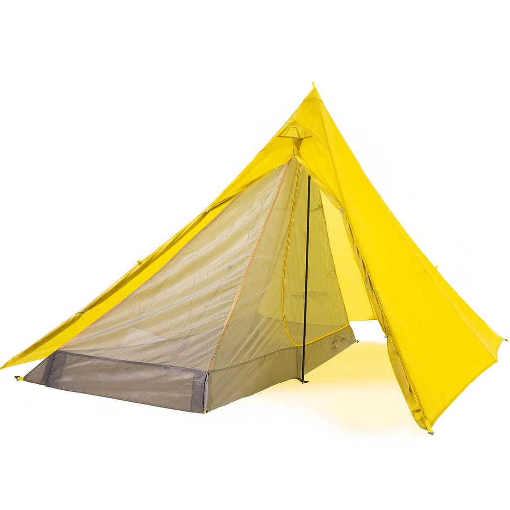 Under Hypermid 2 Ultralight Pyramid Tent Shelter, shelter doors open