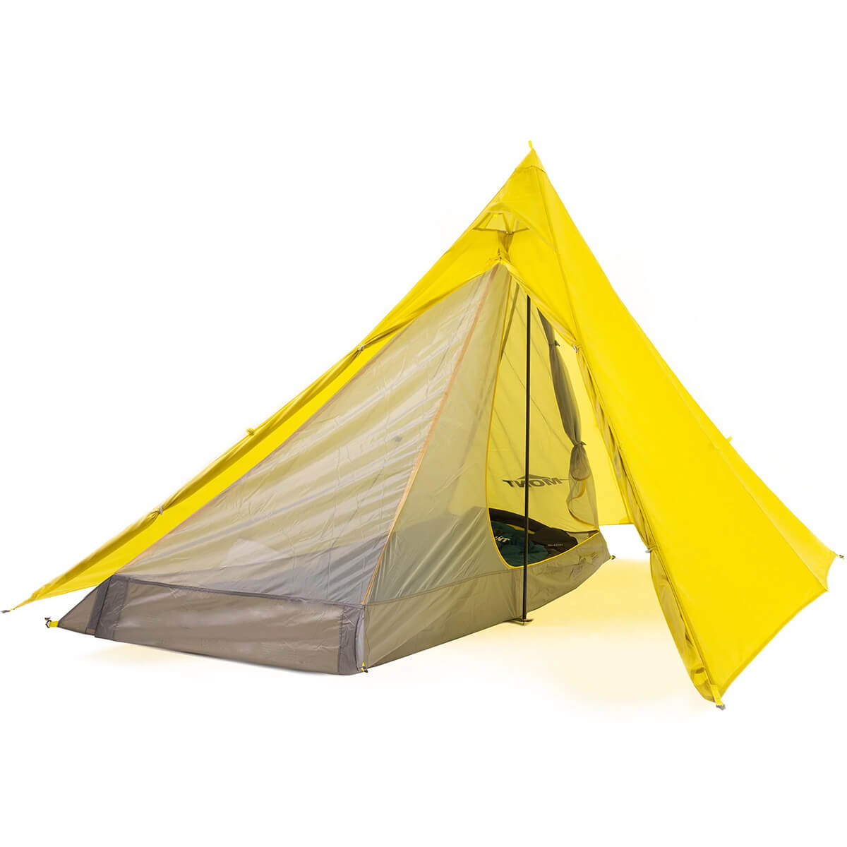 Under Hypermid 2 Ultralight Pyramid Tent Shelter, shelter doors open and mesh door open