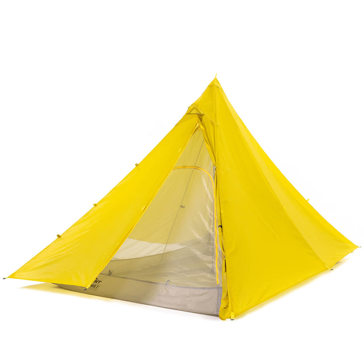 Under Hypermid 2 Ultralight Pyramid Tent Shelter, one shelter door open