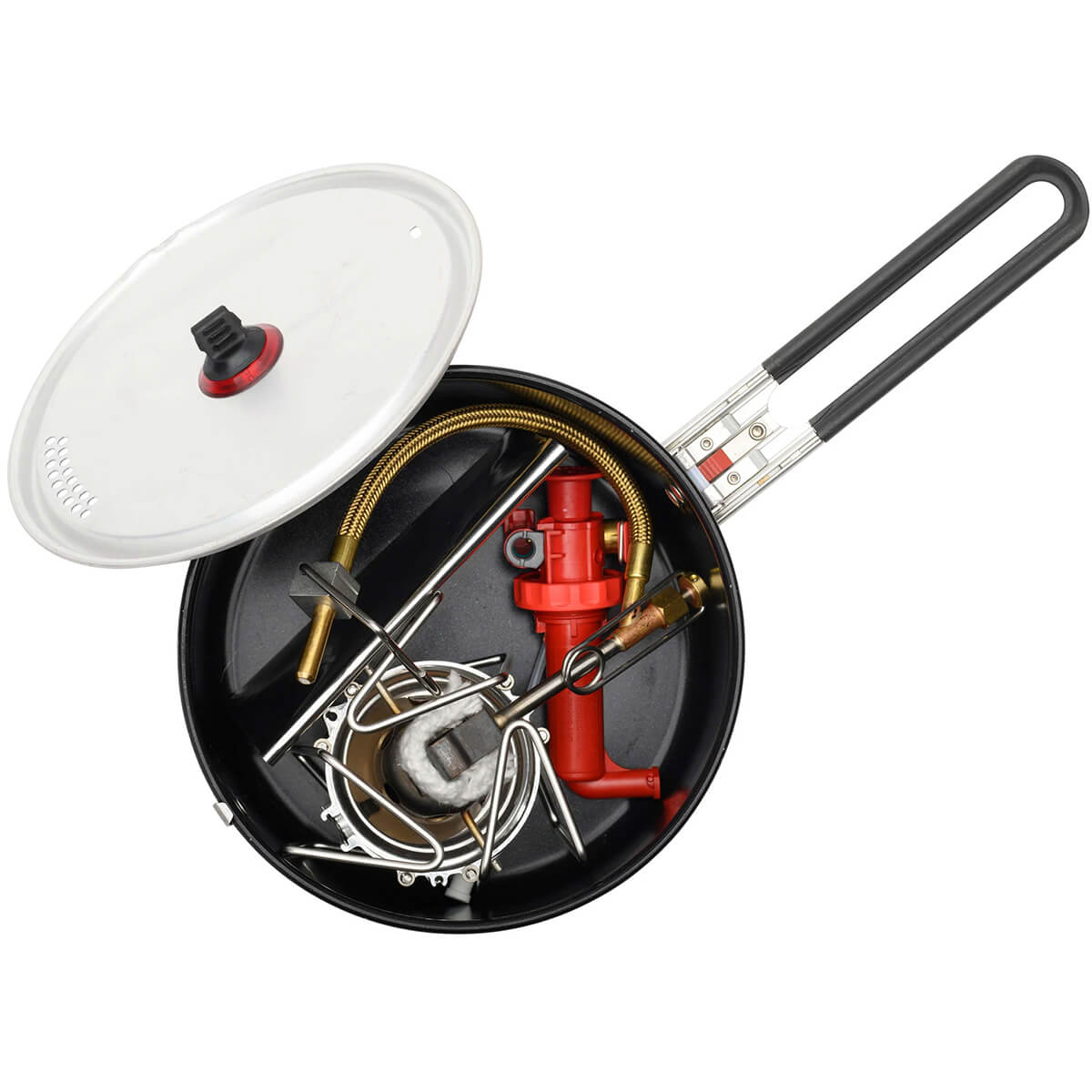 Stove, pump and shield stowed in a 2-litre MSR pot