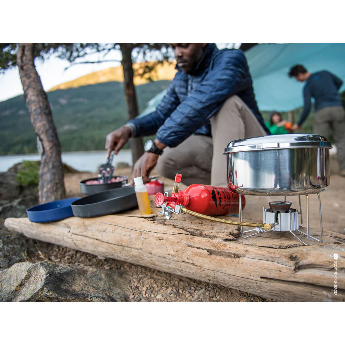 Being used on a log at a campsite