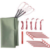Footprint, pegs, guy lines and repair splint