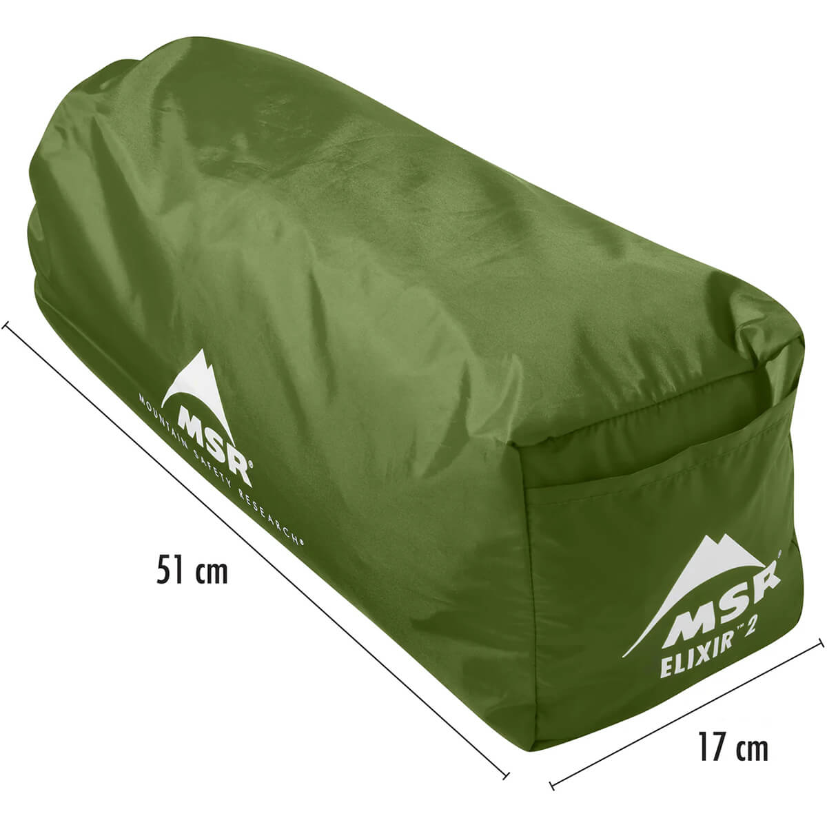 Packed in stuff sack and showing dimensions