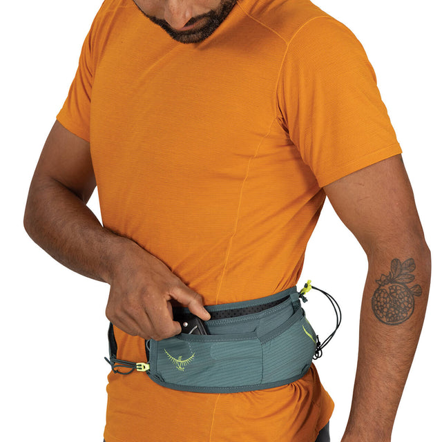 Cascade Blue left front drop-in pocket in use