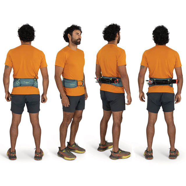 Cascade Blue on male model, various views, including with pole carry