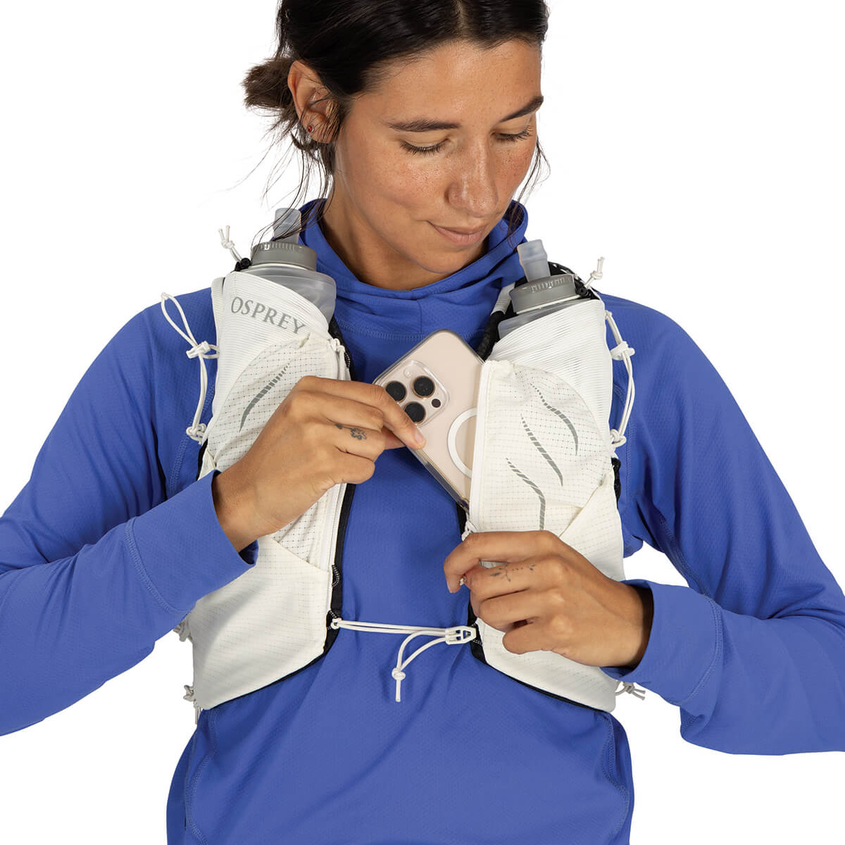 Mystery White front zip pocket in use