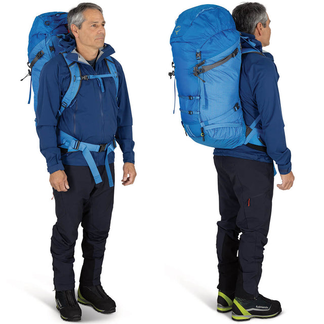 Blue Flame 3/4 front and back views on male model