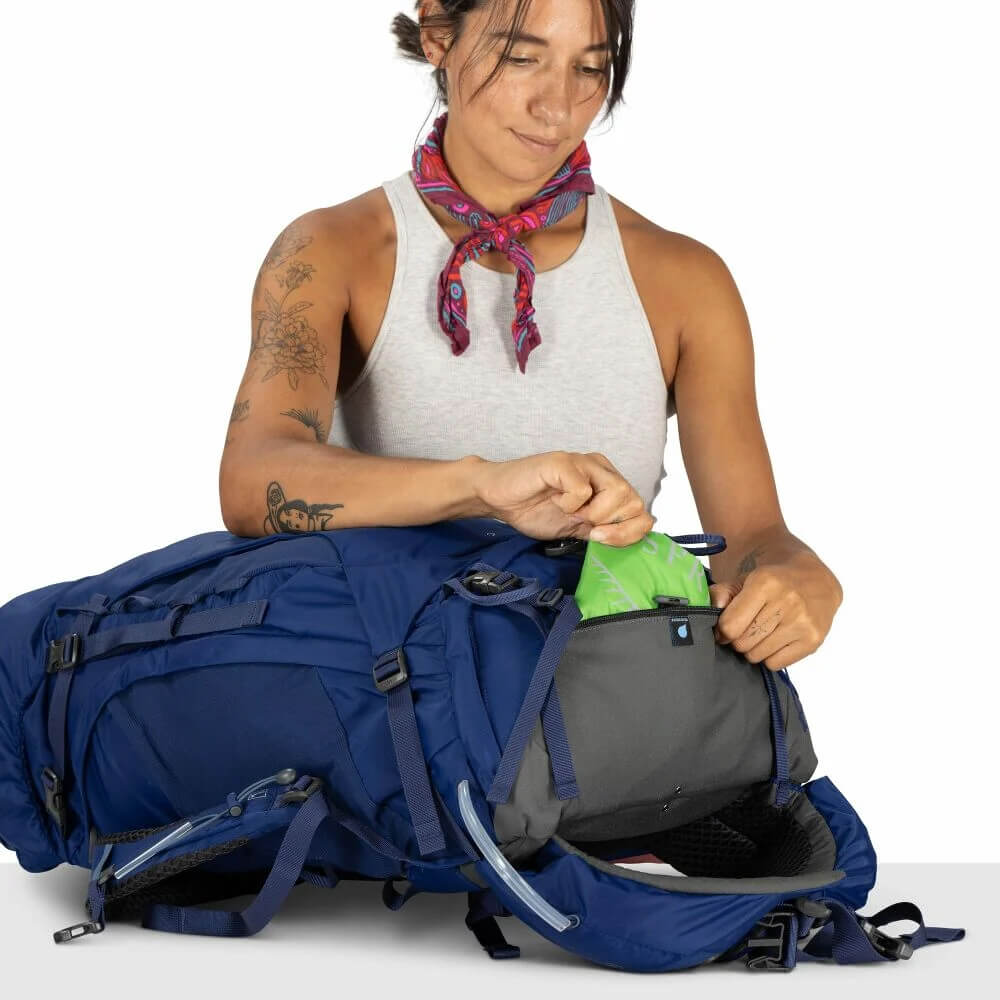Serenity Blue raincover being pulled from its own pocket