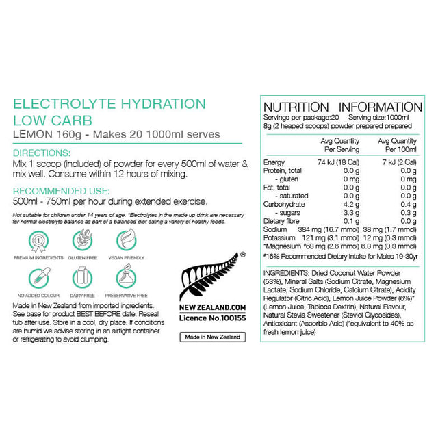 Electrolyte Hydration Low Carb 160g Tub