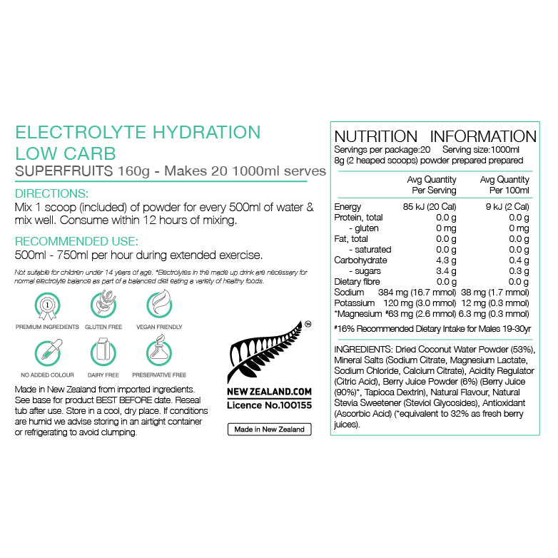 Electrolyte Hydration Low Carb 160g Tub