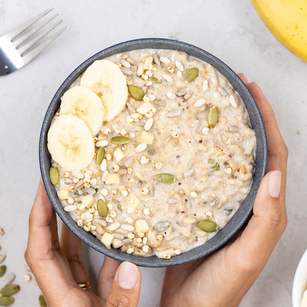 In bowl with fresh toppings