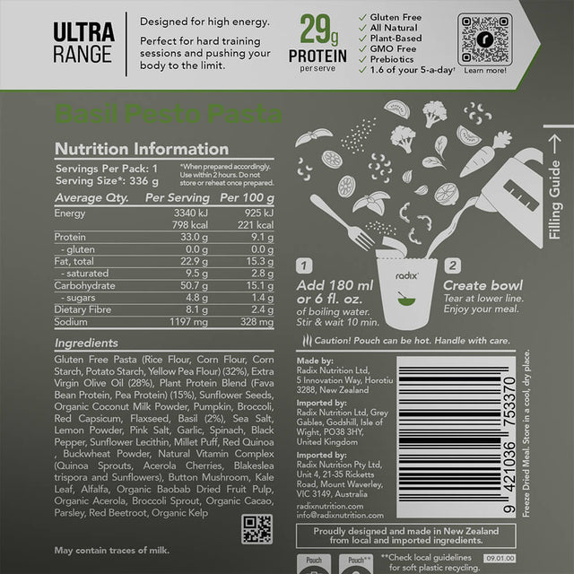 Information on back of pack