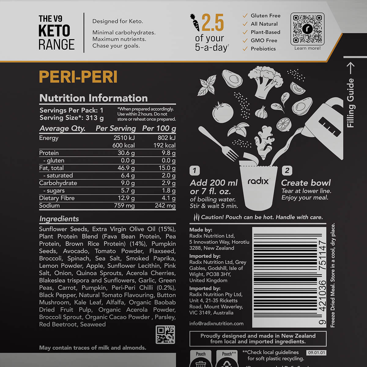 Information on back of pack