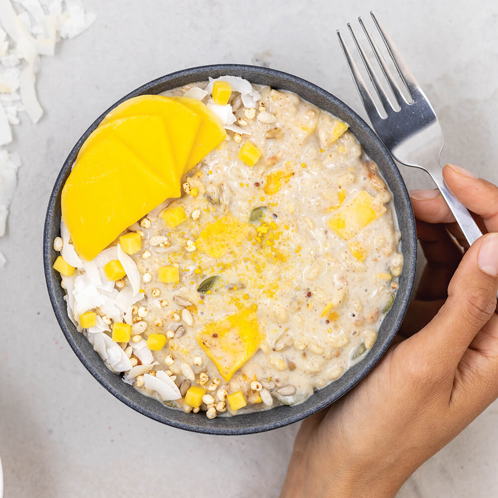 In bowl with fresh toppings