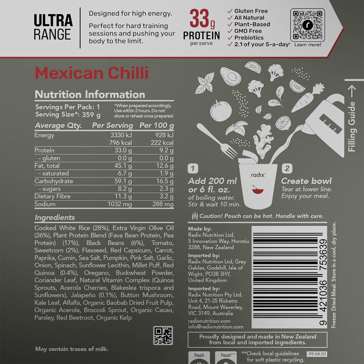 Information on back of pack