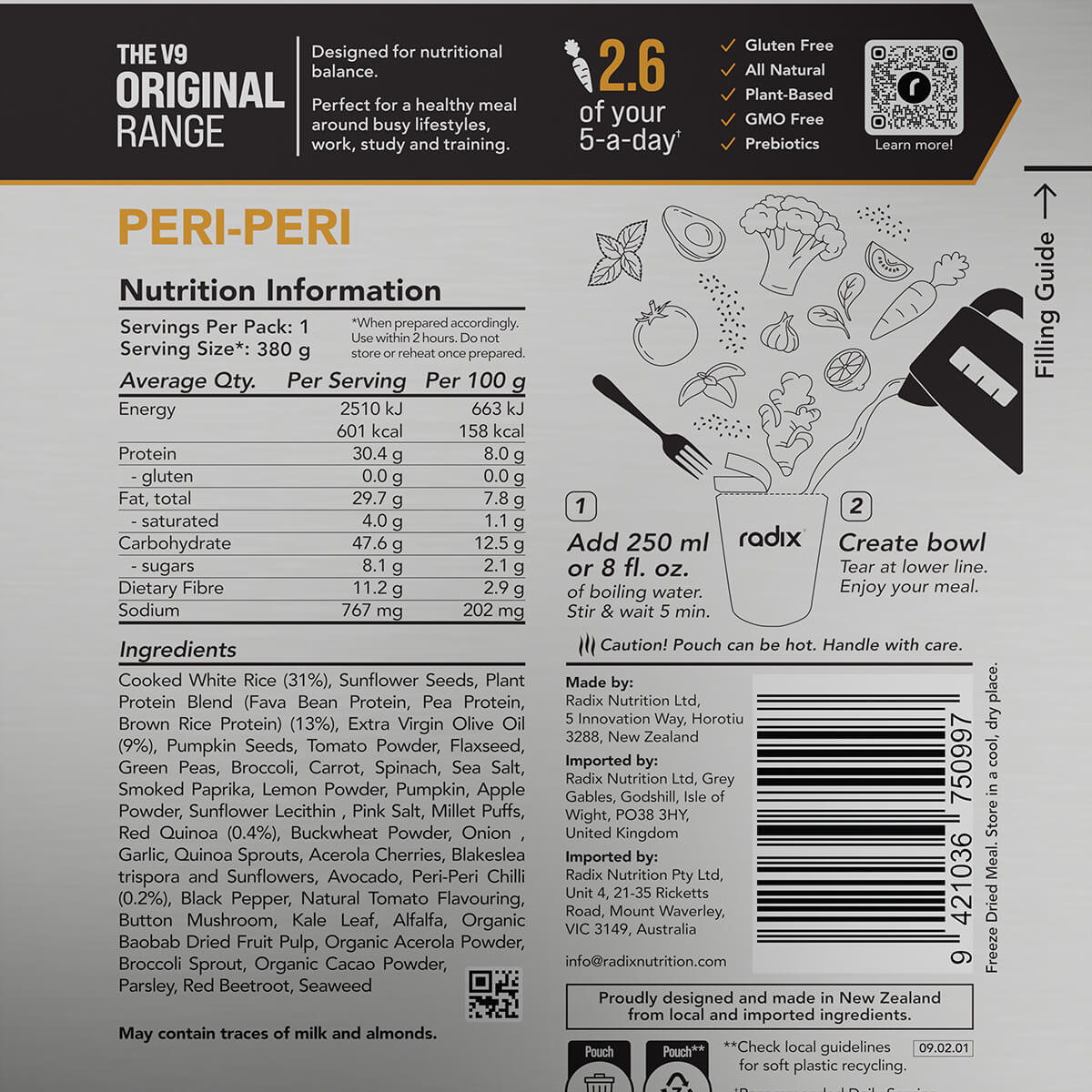 Information on back of pack