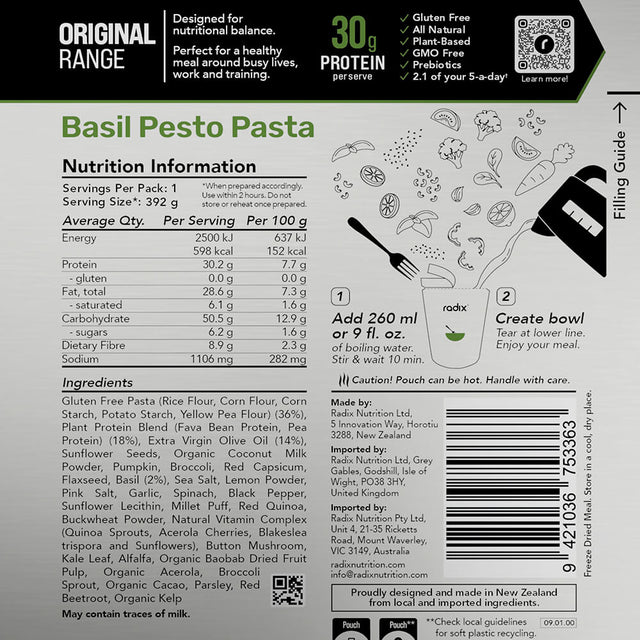 Information on back of pack