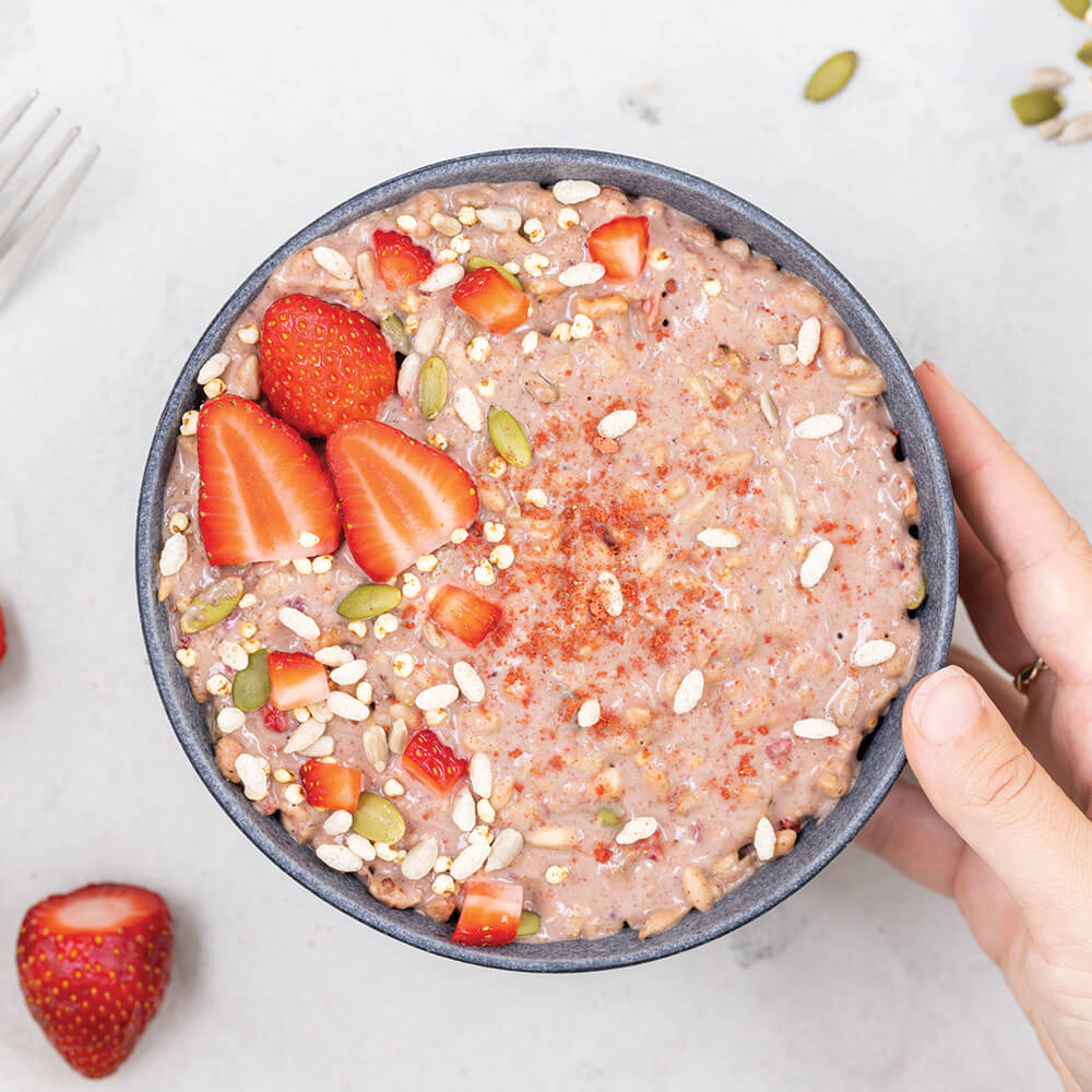 In bowl with fresh toppings