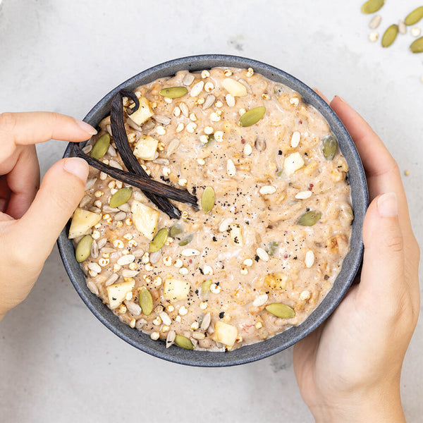In bowl with fresh toppings