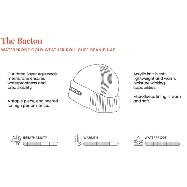 Bacton Waterproof Cold Weather Roll Cuff Beanie Hat