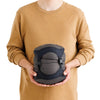 Packed in compression sack and held in hand as an idea of stowed size