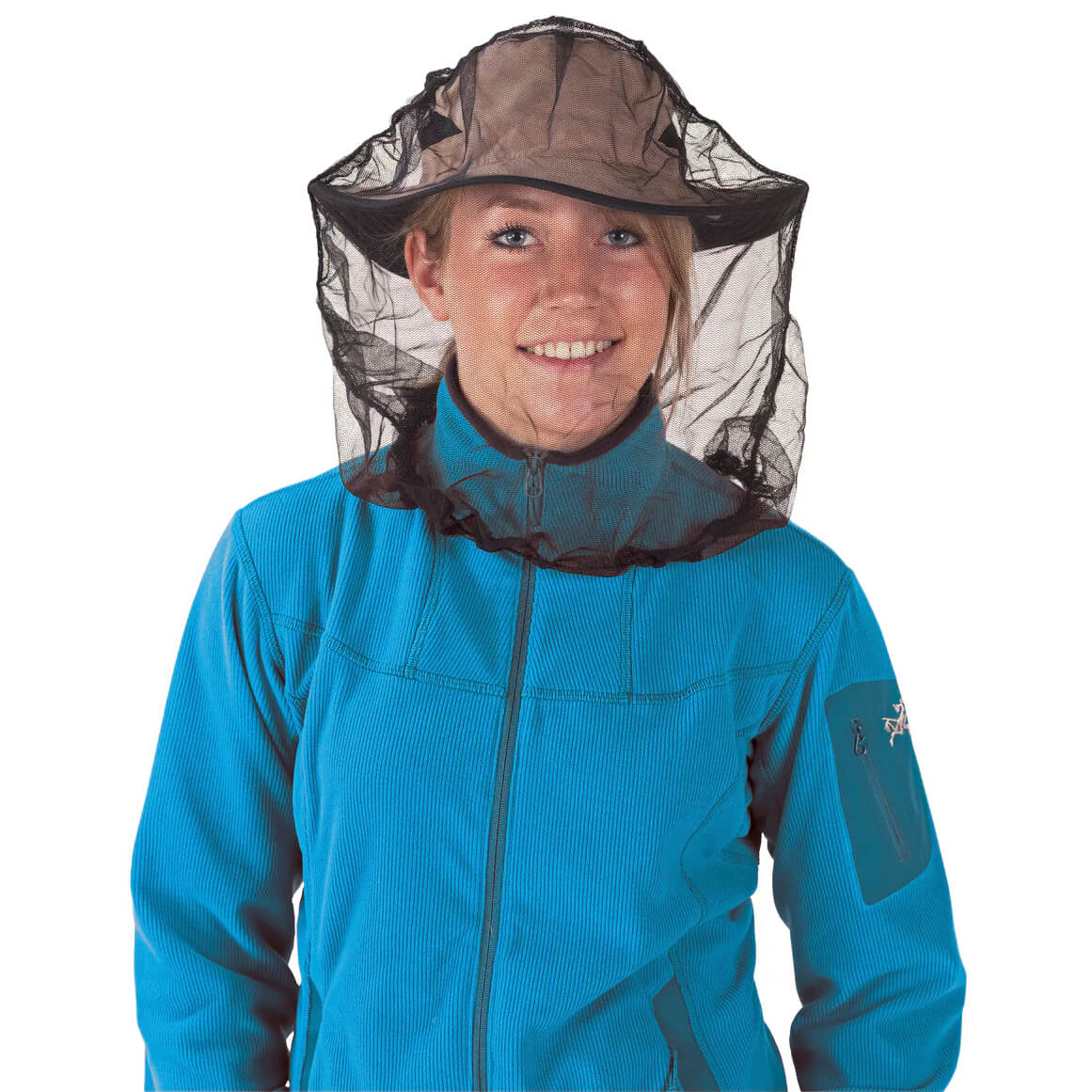 Worn by model with hat